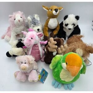 Ganz Webkinz Lot X10 Plush Wolf Panda Pig Parrott Cat Reindeer Dog Dragon Animal